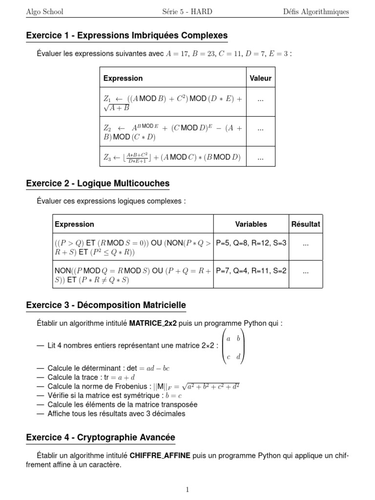 Défis Algorithmiques Avancés en Python | PDF | Matrice (Mathématiques ...