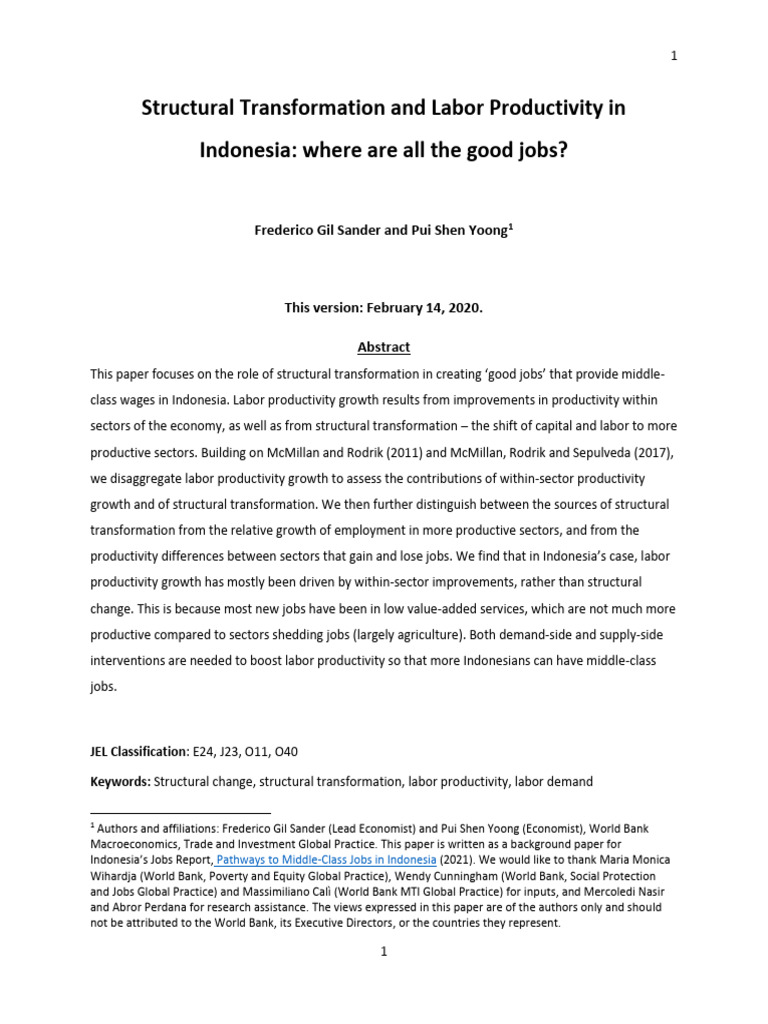 Indonesia's Labor Productivity and Jobs | PDF | Labour Economics ...