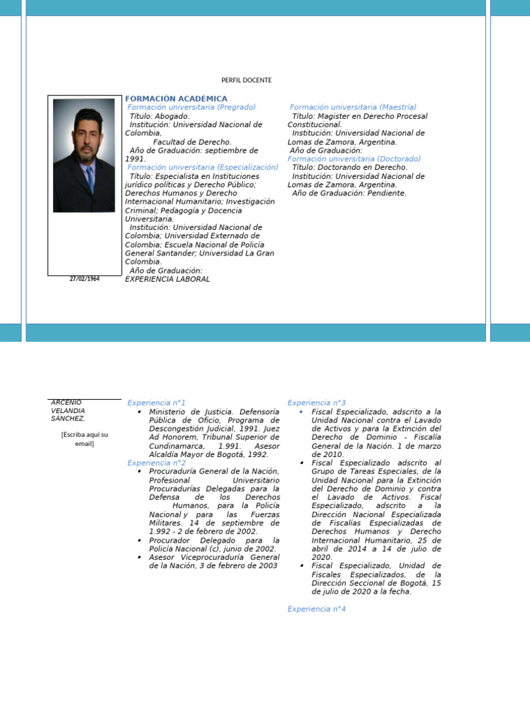 Perfil Docente en Derecho y Experiencia | PDF | Fiscal | Policía