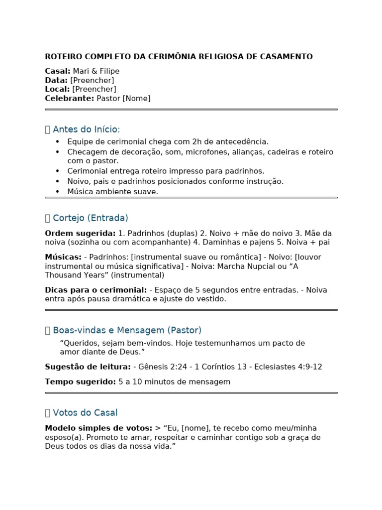 Roteiro Cerimonial de Casamento Completo | PDF | Amor