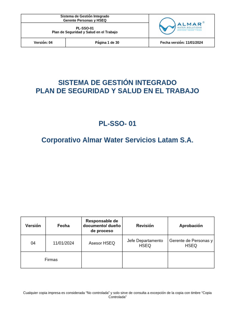 Plan de Seguridad y Salud Laboral | PDF | Business | Calidad (comercial)