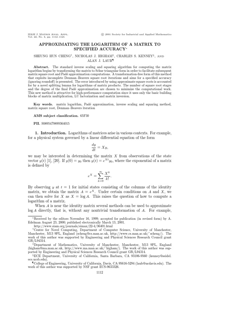Matrix Logarithm Approximation Method | PDF | Logarithm | Matrix Theory