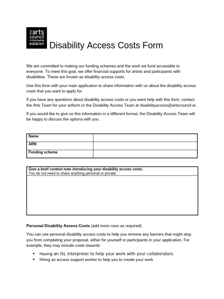 Disability Access Costs Application Form | PDF | Accessibility | Disability