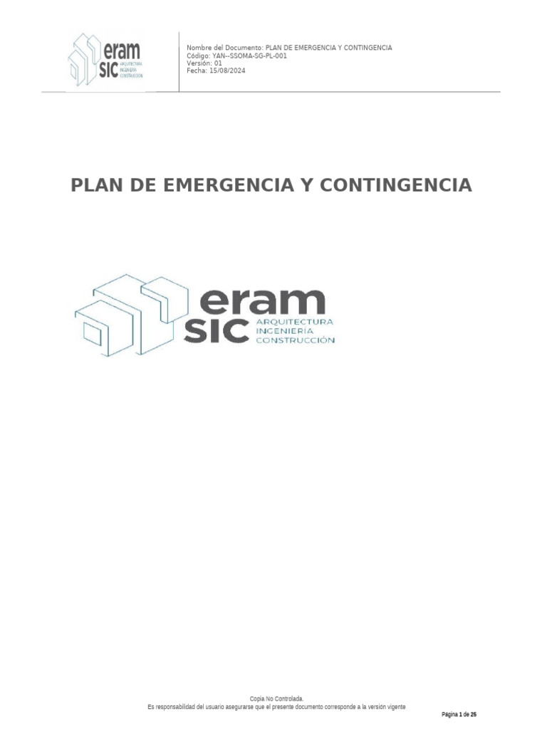 Plan de Emergencia y Contingencia 2024 | PDF | Primeros auxilios | Residuos
