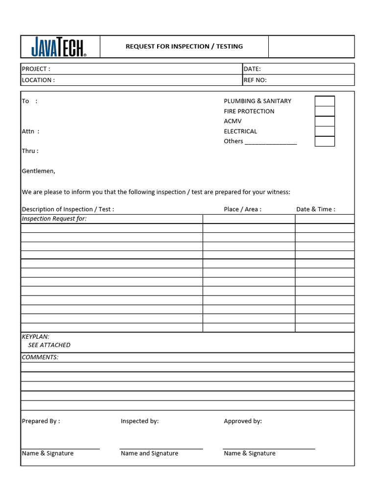 Inspection Request for Plumbing & Fire Safety | PDF