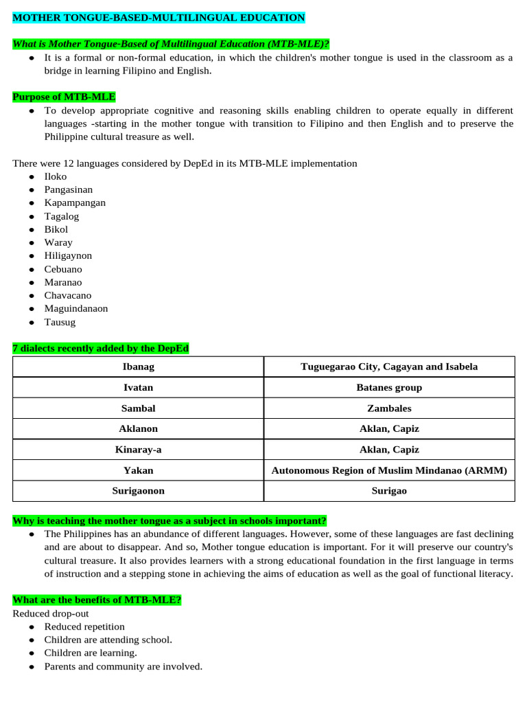 Mother Tongue-Based-Multilingual Education | PDF | English As A Second ...
