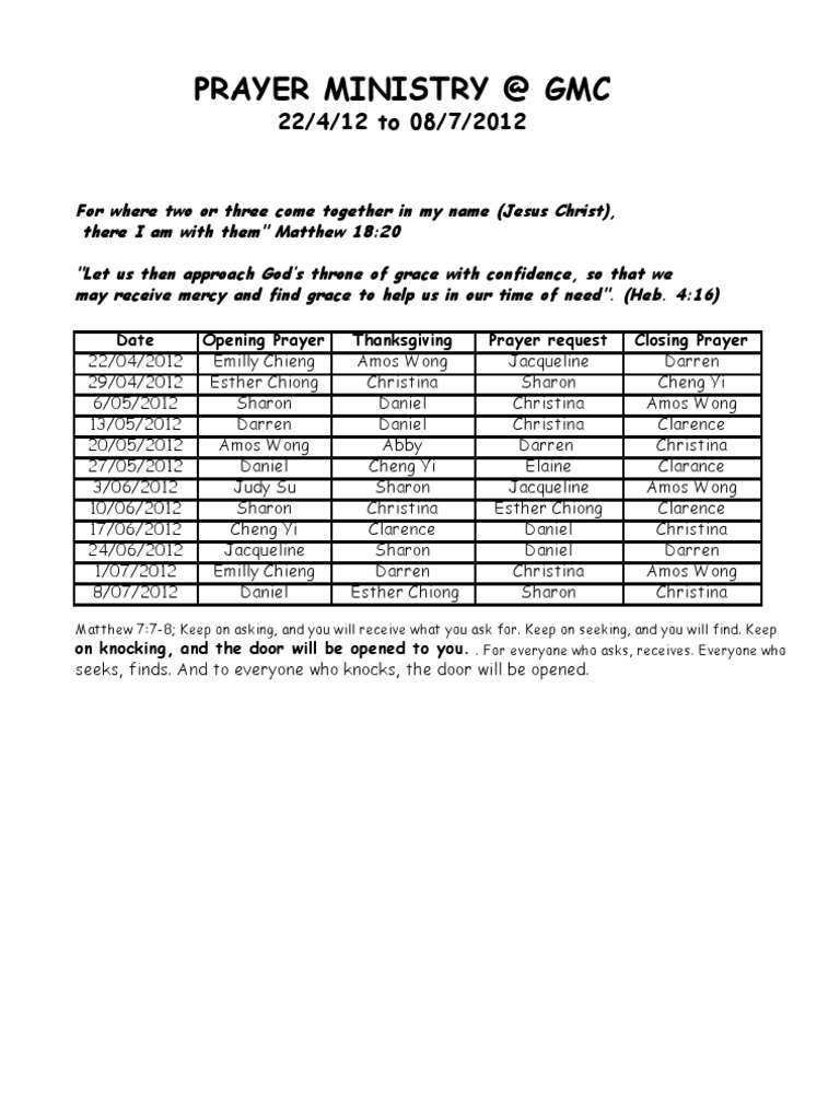 Prayer Roster | PDF