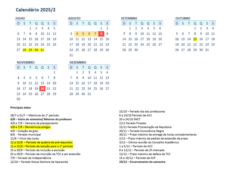 Calendário Acadêmico 2025/2 | PDF