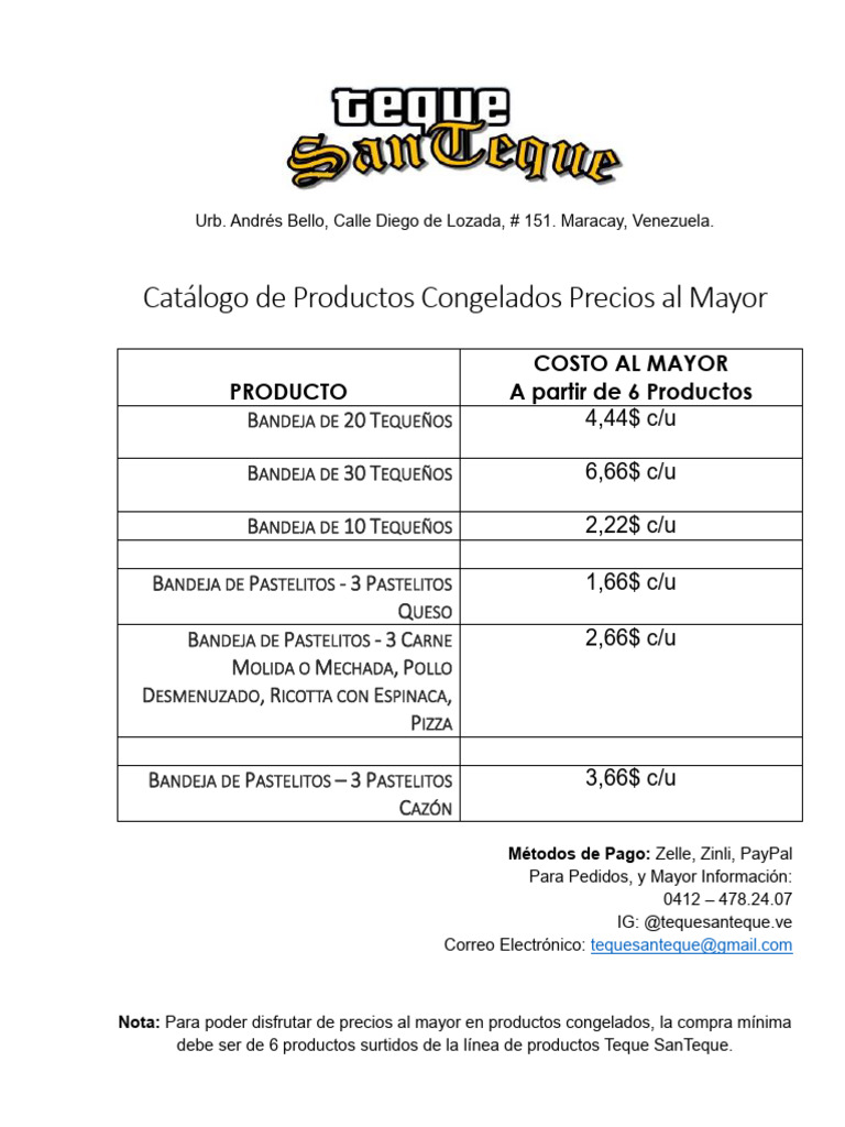 Lista de Precios Teque SanTeque | PDF
