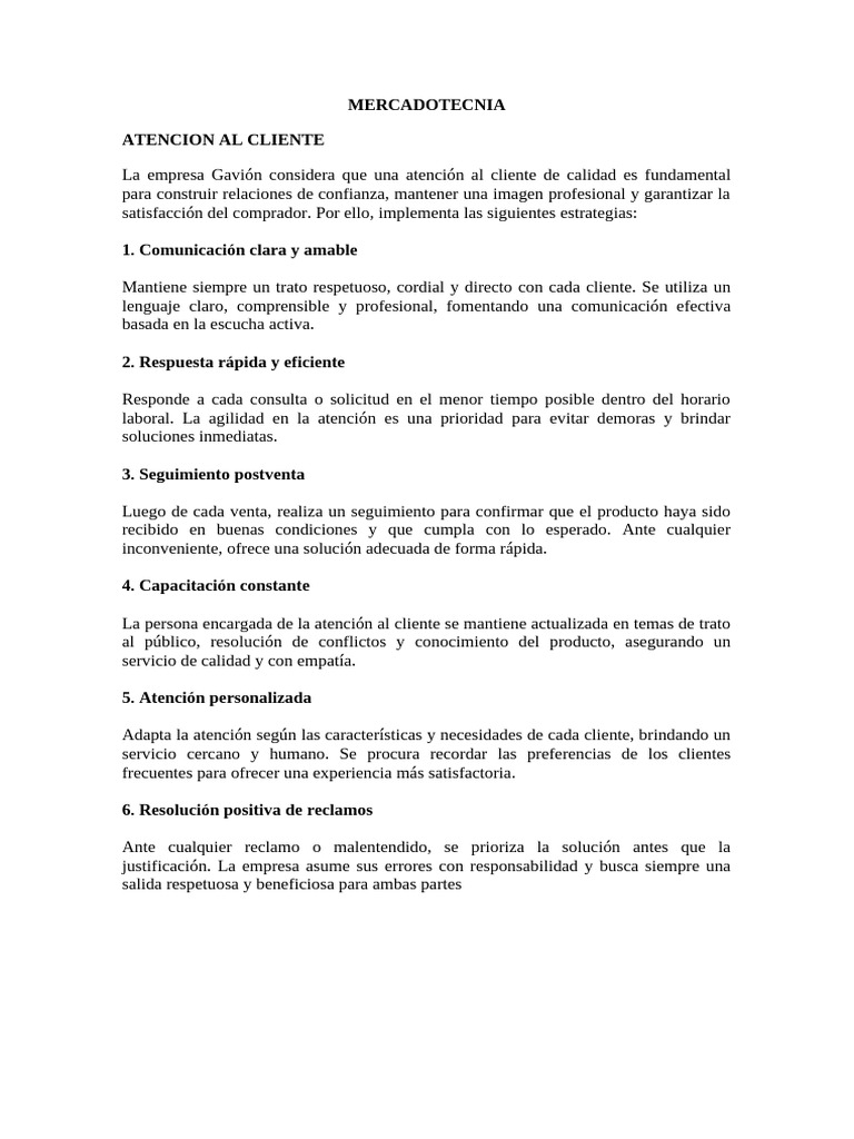 Estrategias de Atención al Cliente en Gavión | PDF
