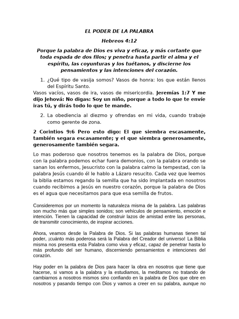 El Poder Transformador de la Palabra | PDF | Dios | Pecado