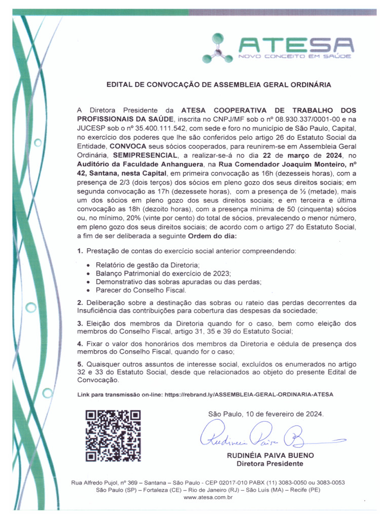Atesa - Edital de Convocação de Ago de 24-03-2024 | PDF