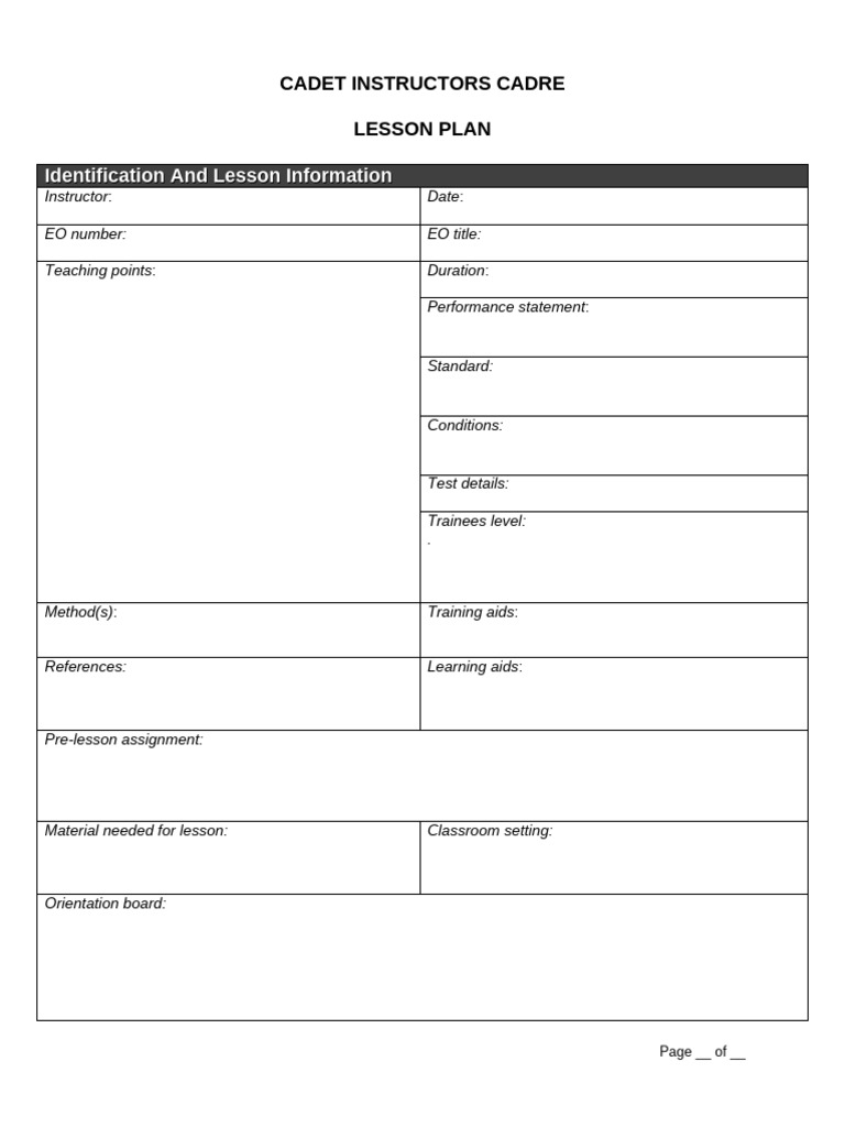 Lesson Plan Format for Cadet Instructors | PDF | Lesson Plan ...