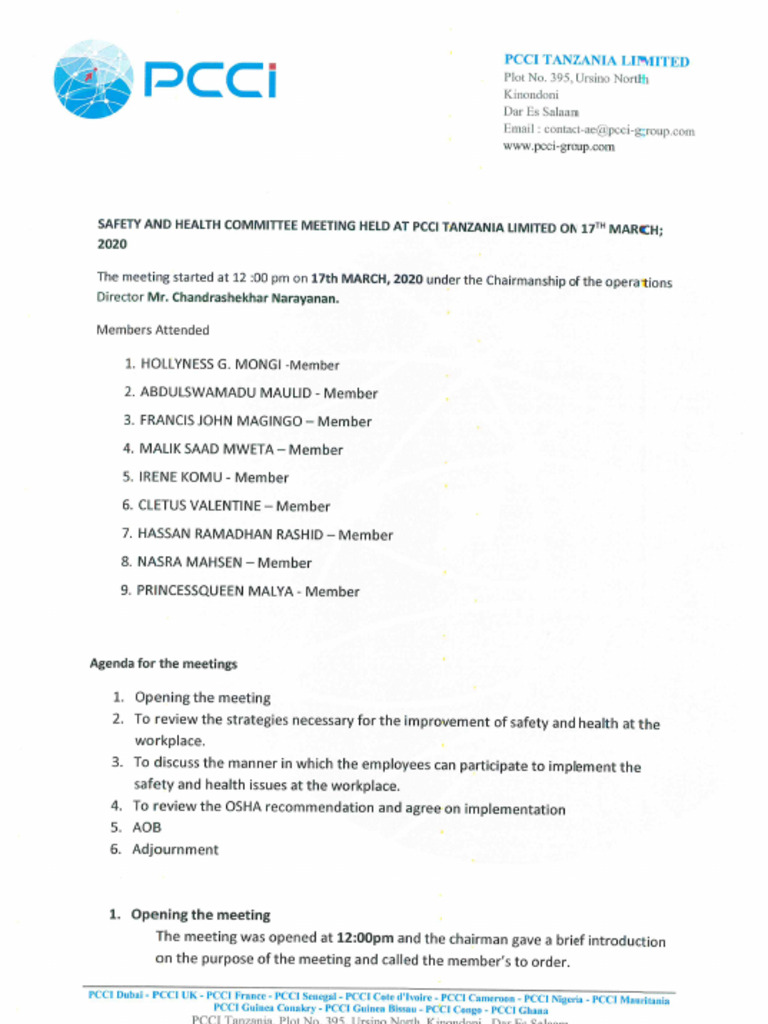 Hse Committe Meeting - March' 20 - Pcci (T) LTD | PDF