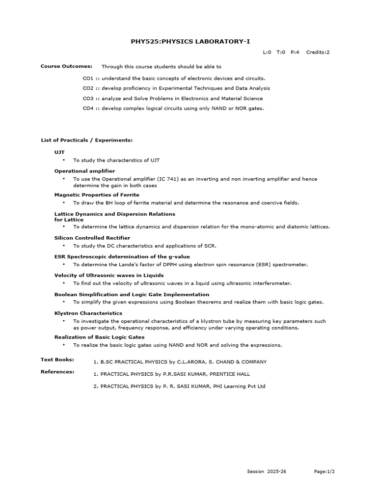 Physics Laboratory I Course Overview | PDF | Amplifier | Logic Gate