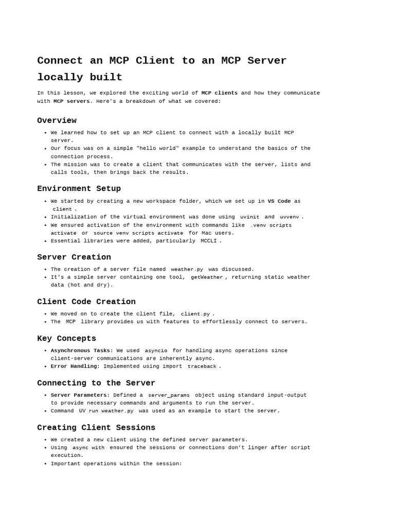 Connect MCP Client to Local Server Guide | PDF | Server (Computing ...