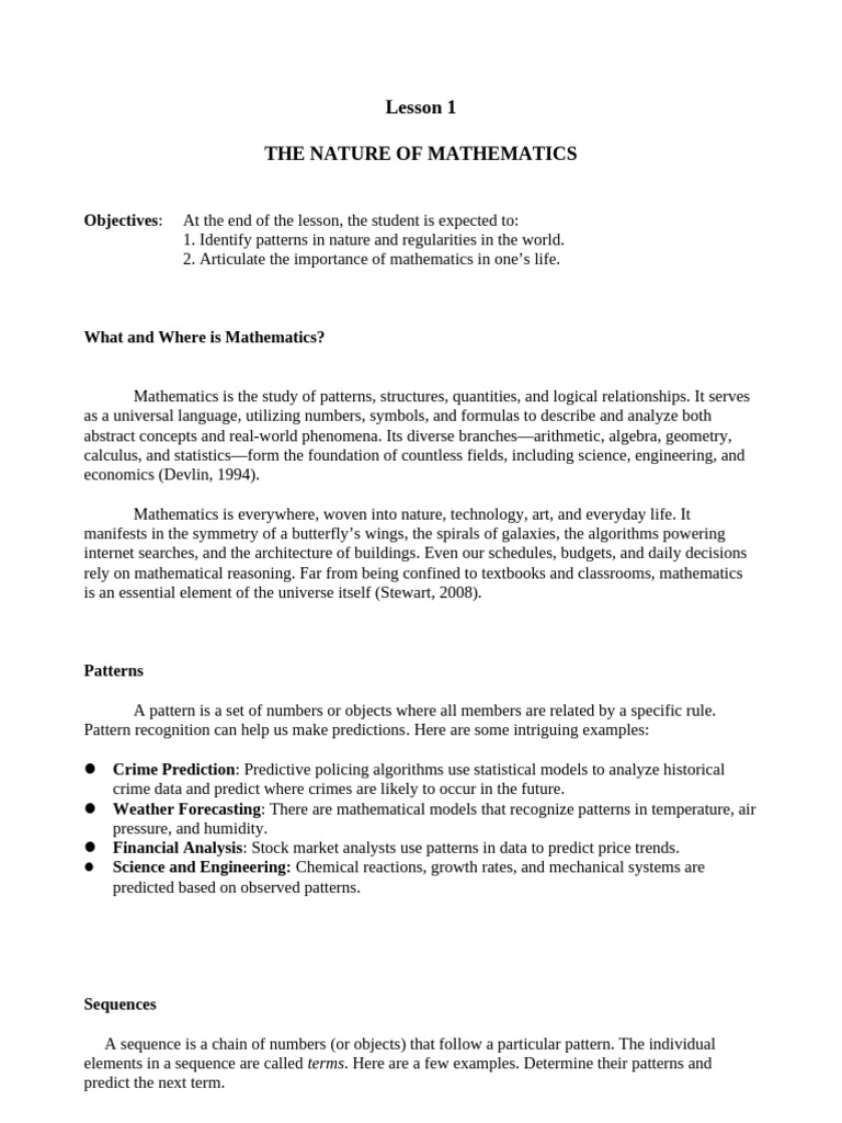 Math 1 Lecture Notes | PDF | Numbers | Pattern