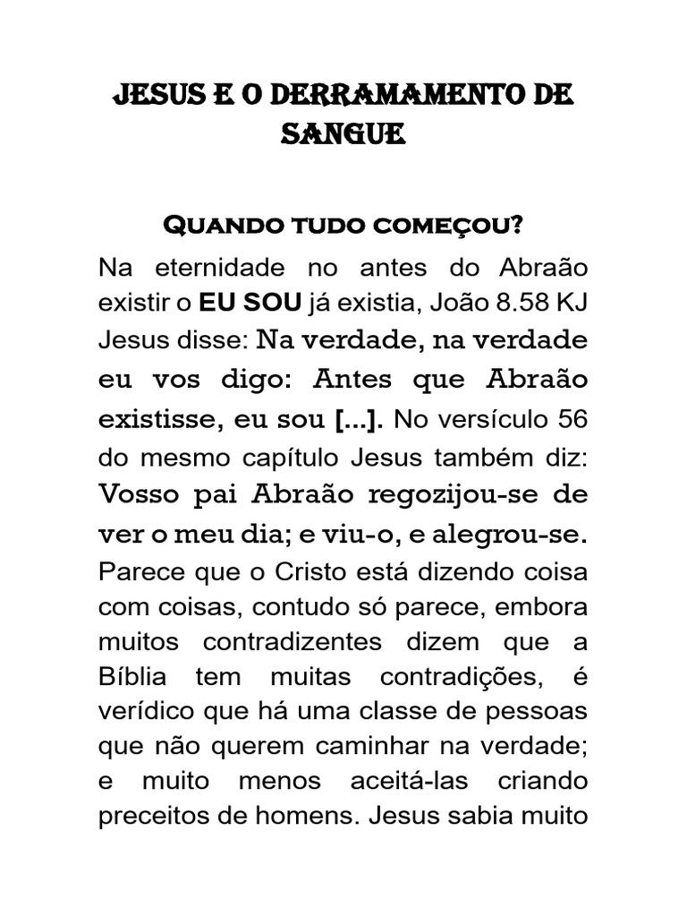 Jesus: Antes de Abraão e Seu Sangue | PDF | Abraão | Jesus
