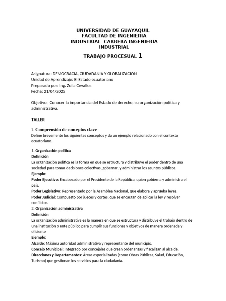 Estado ecuatoriano: organización y derechos | PDF | Estado (política ...