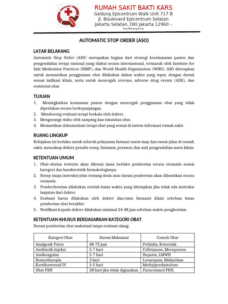 Kebijakan Automatic Stop Order Obat | PDF