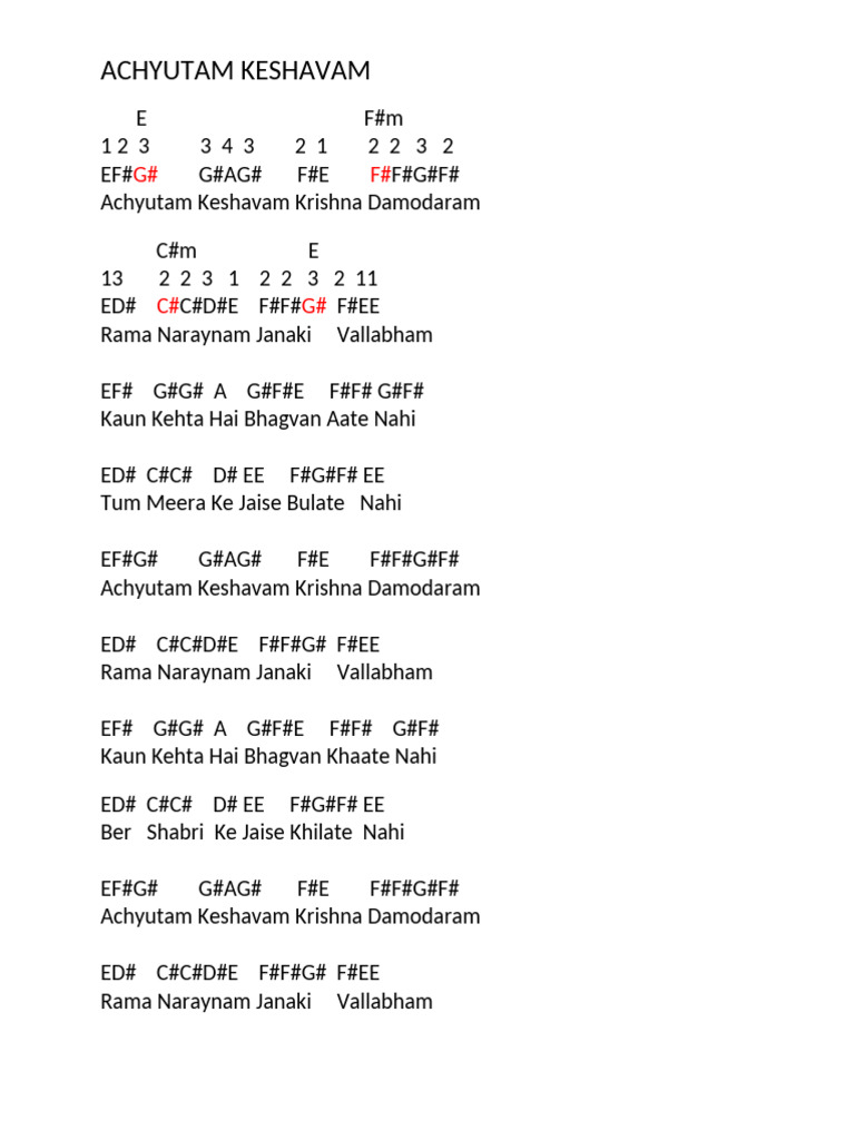 Achyutam Keshavam Sheet Music | PDF