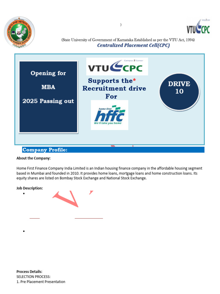 Home First Finance Job Openings at VTU | PDF