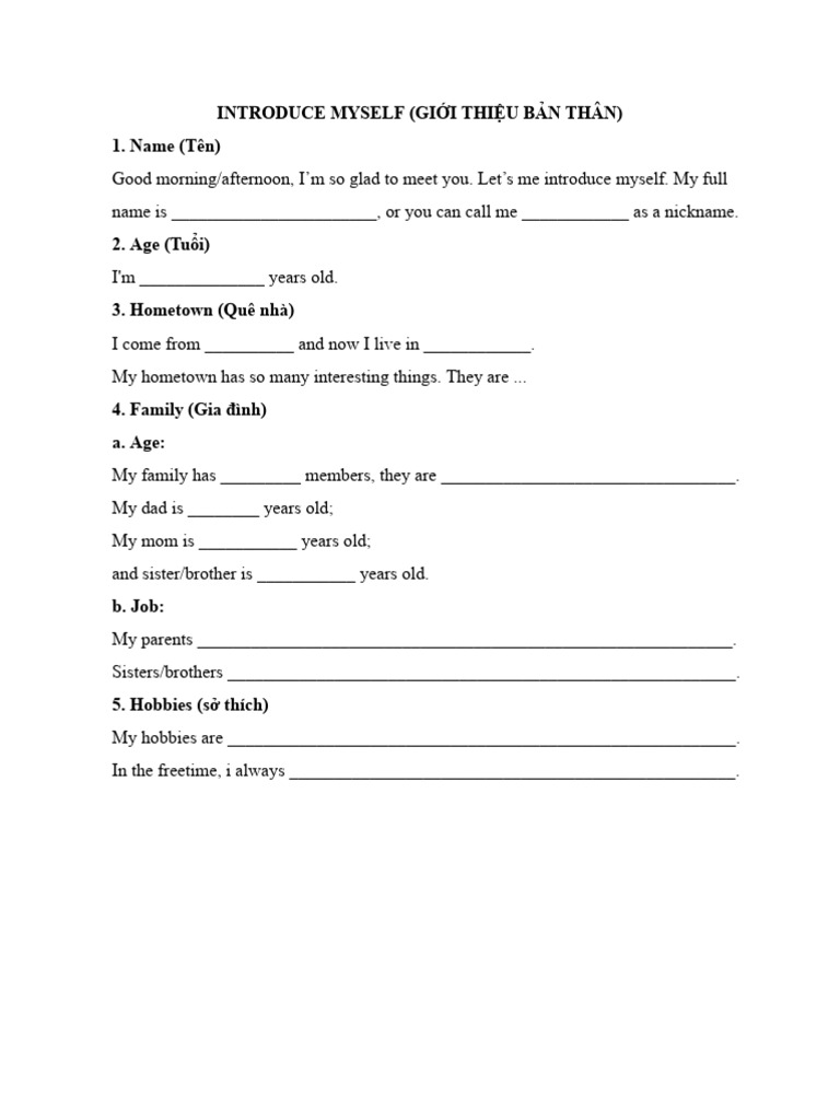 Self Introduction Template for Students | PDF