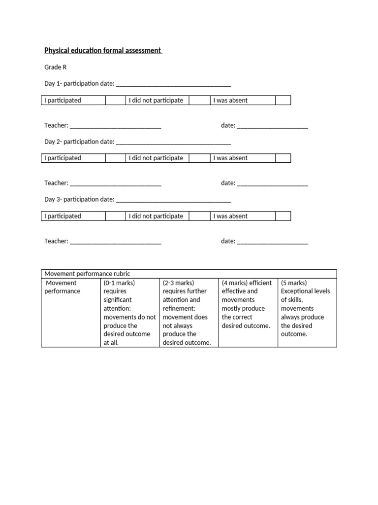 Grade 6 PE Assessment Term 3 | PDF
