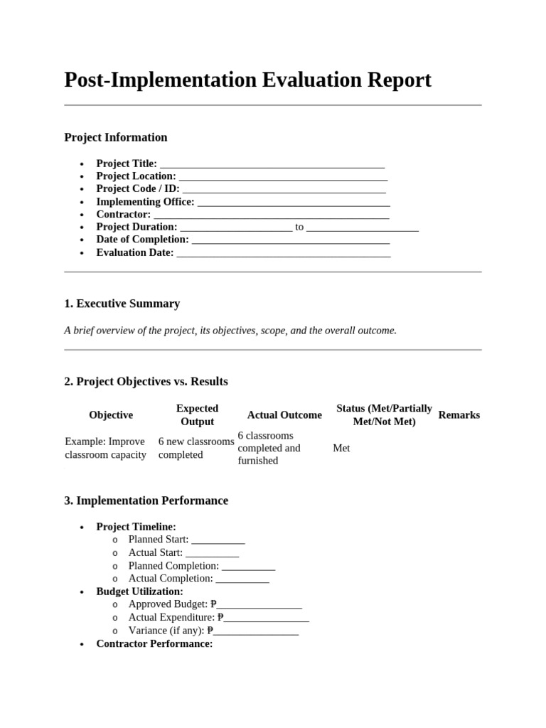 Post-Implementation Evaluation Summary | PDF