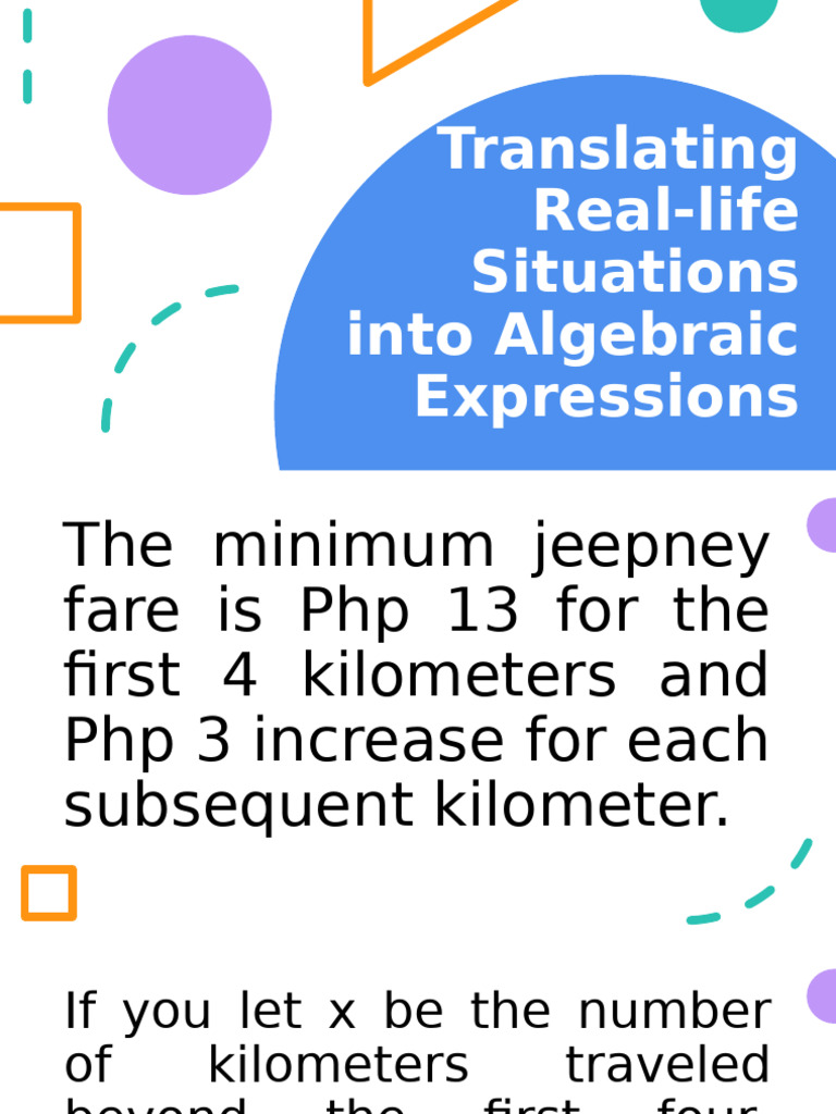 Translating Real-Life to Algebraic Expressions | PDF | Algebra ...