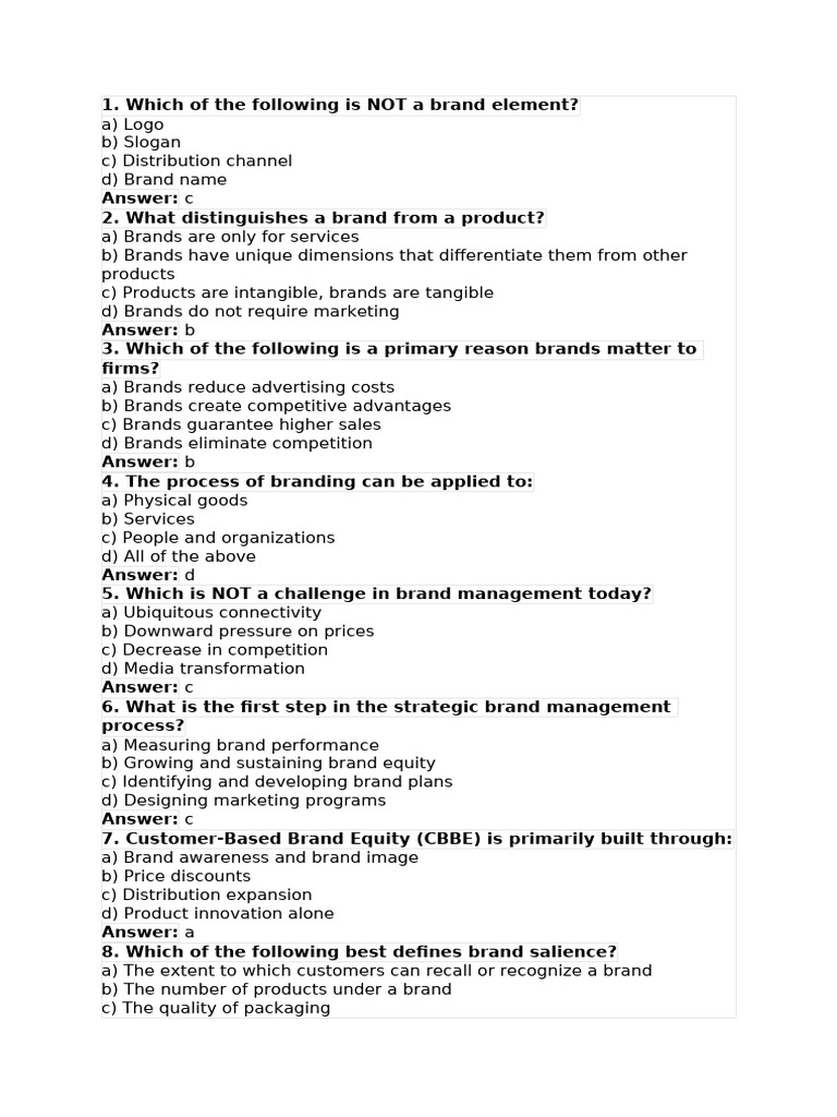 Brand Management Essentials Quiz | PDF | Brand | Brand Management
