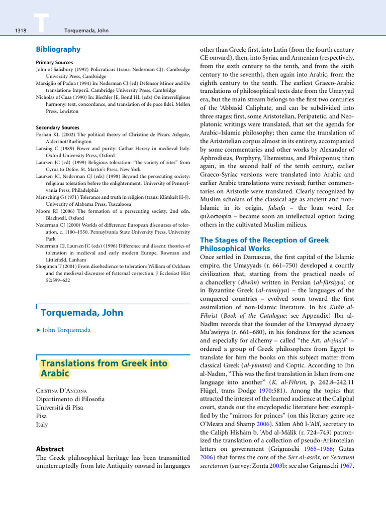 18 Dancona Trans Greek-Arabic 2011 | PDF | Aristotle | Translations