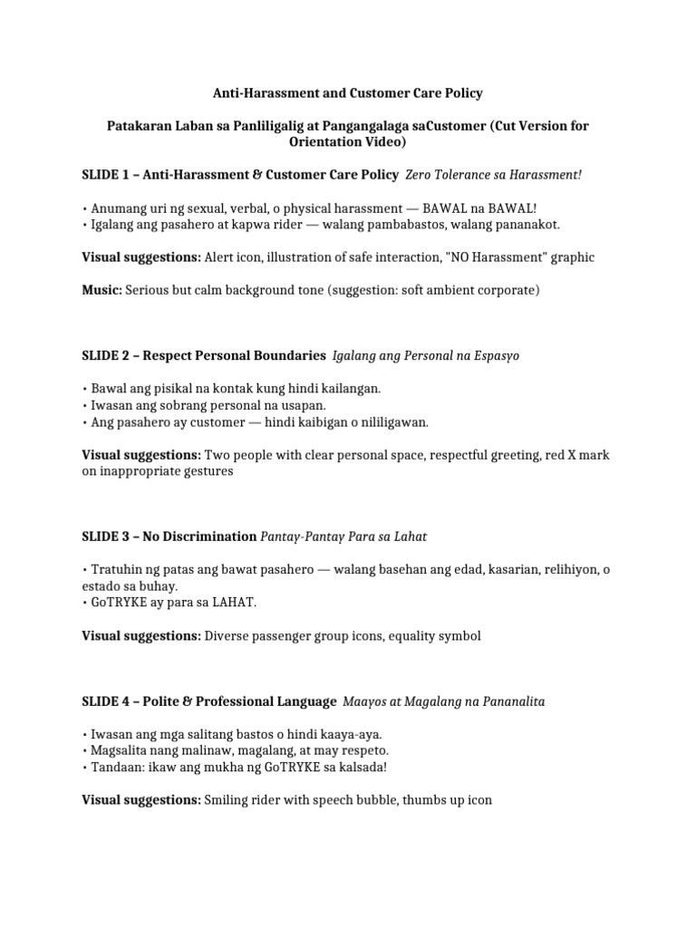 Anti-Harassment and Customer Care Policy Script | PDF