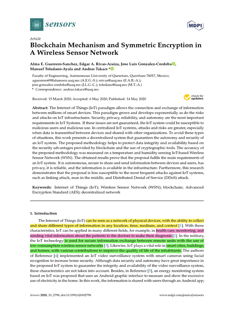 Blockchain and Encryption for IoT Security | PDF | Wireless Sensor ...