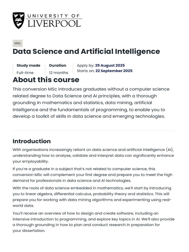 MSc Artificial Intelligence Overview | PDF | Computer Science ...