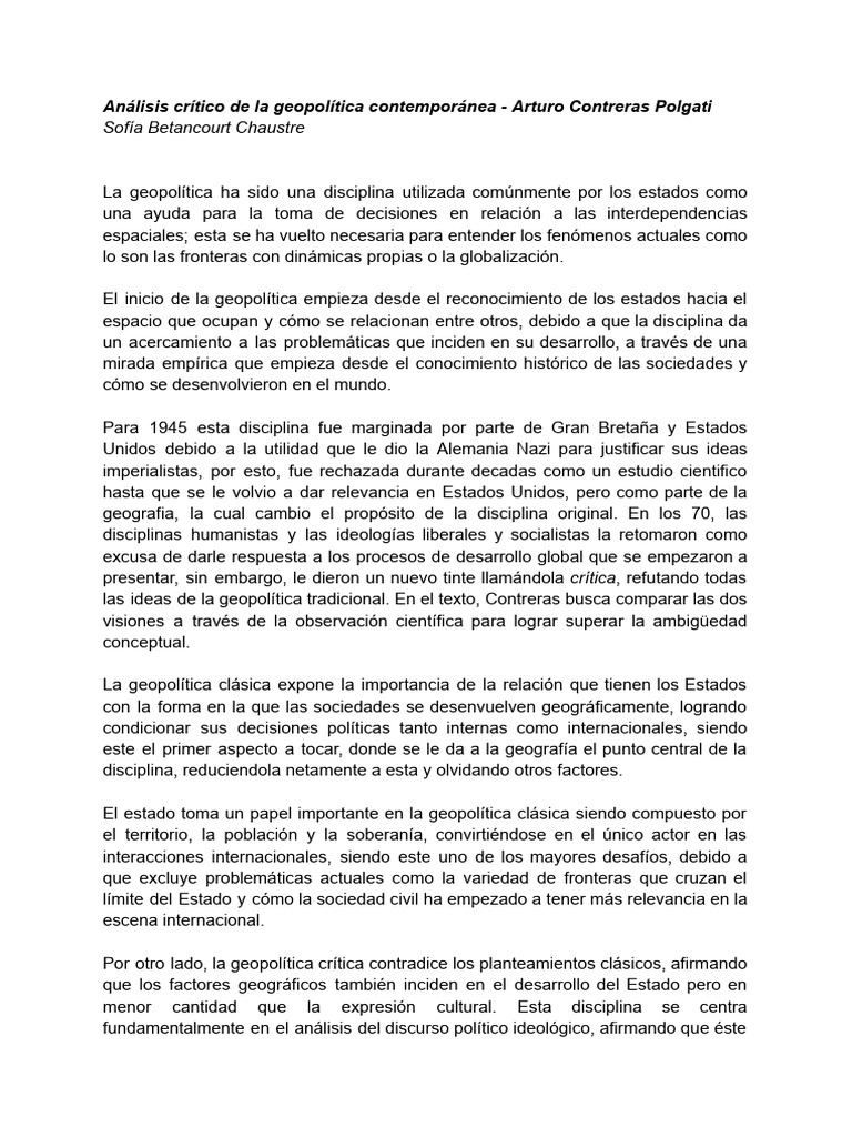 Geopolítica: Clásica vs. Crítica | PDF | Geopolítica | Estado (política)