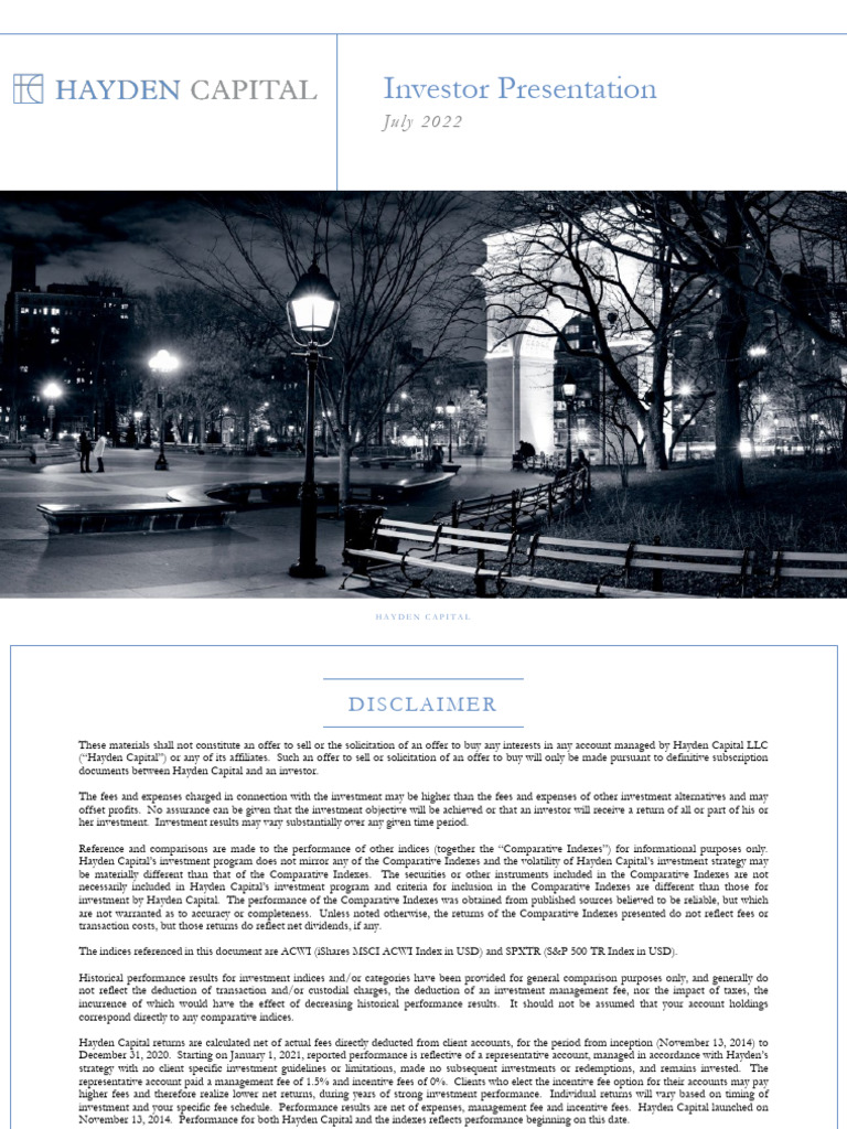Hayden Capital Presentation 3 Pdf Investing Stocks