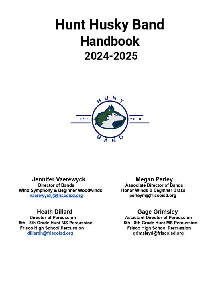 Hunt MS Band Handbook 2024-2025 | PDF | Musical Instruments | Trousers