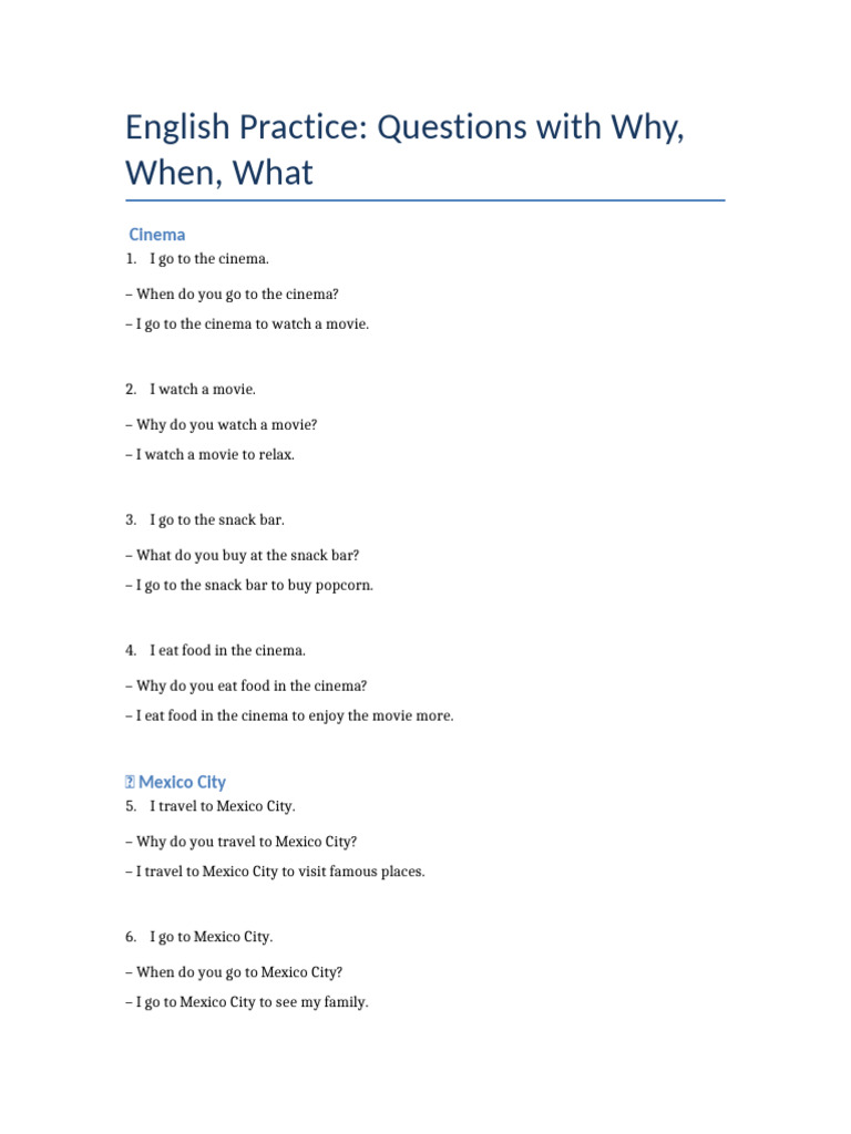 English Practice: Questions with Why, When, What | PDF
