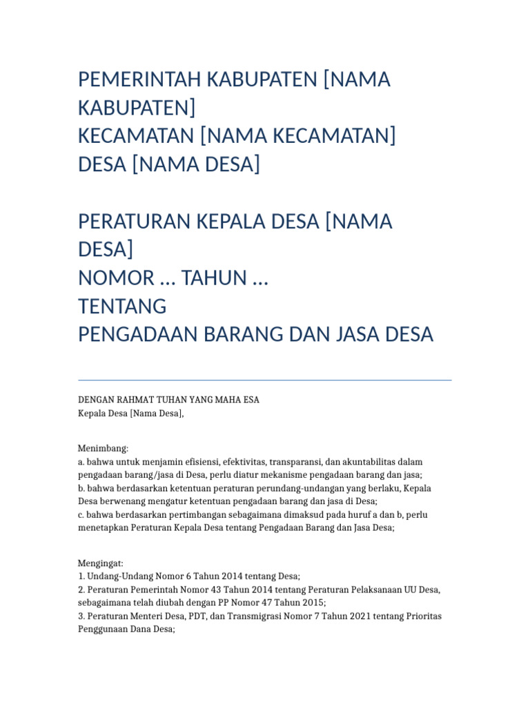 Peraturan Pengadaan Barang dan Jasa Desa | PDF