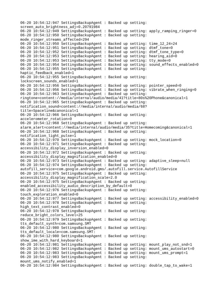 Android Settings Backup Log | PDF