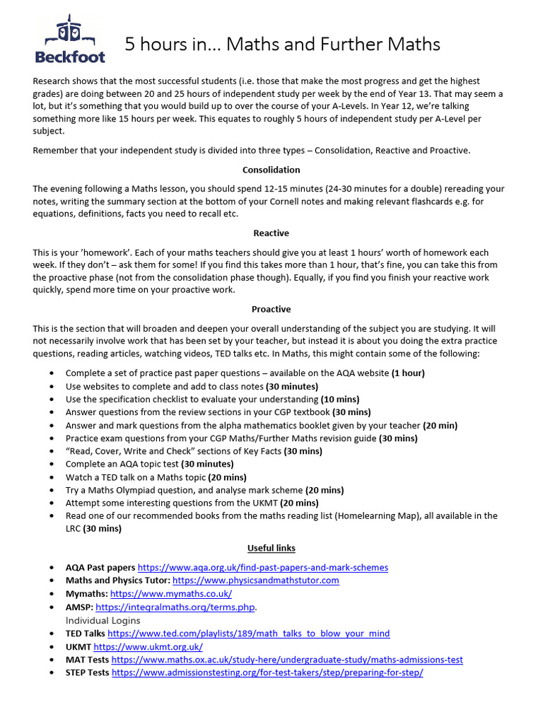 5 Hours In... Maths and Further Maths | PDF | Mathematics