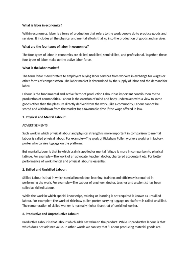 What Is Labor in Economics | PDF | Labour Economics | Employment