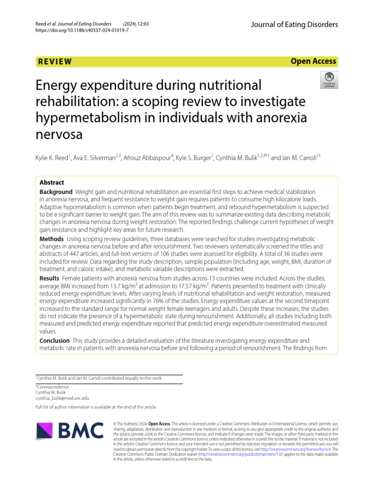 Metabolic Changes in Anorexia Nervosa | PDF | Anorexia Nervosa | Calorie