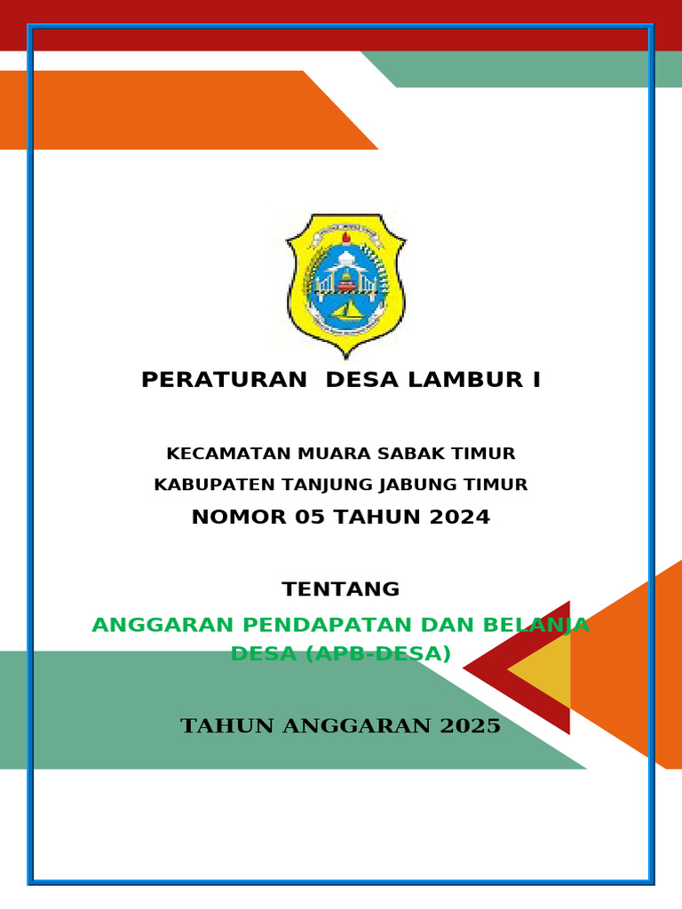 Cover APBDes 2025 Desa Lambur I | PDF