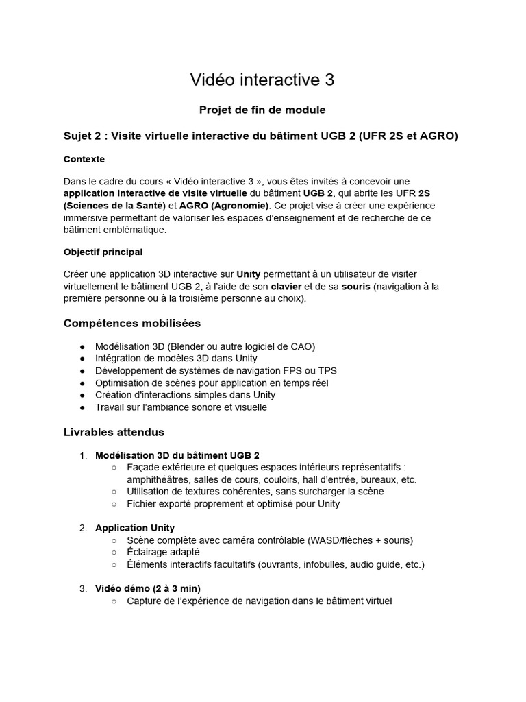 Visite virtuelle interactive UGB 2 | PDF | Unity (Moteur de jeu ...