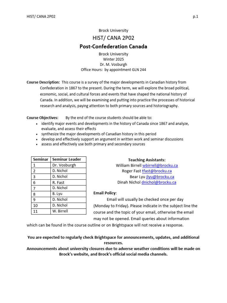 Post-Confederation Canada Course Overview | PDF | Turnitin | Academic ...