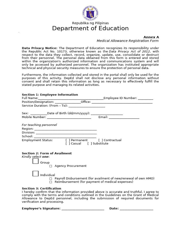 Medical Allowance Registration Form | PDF
