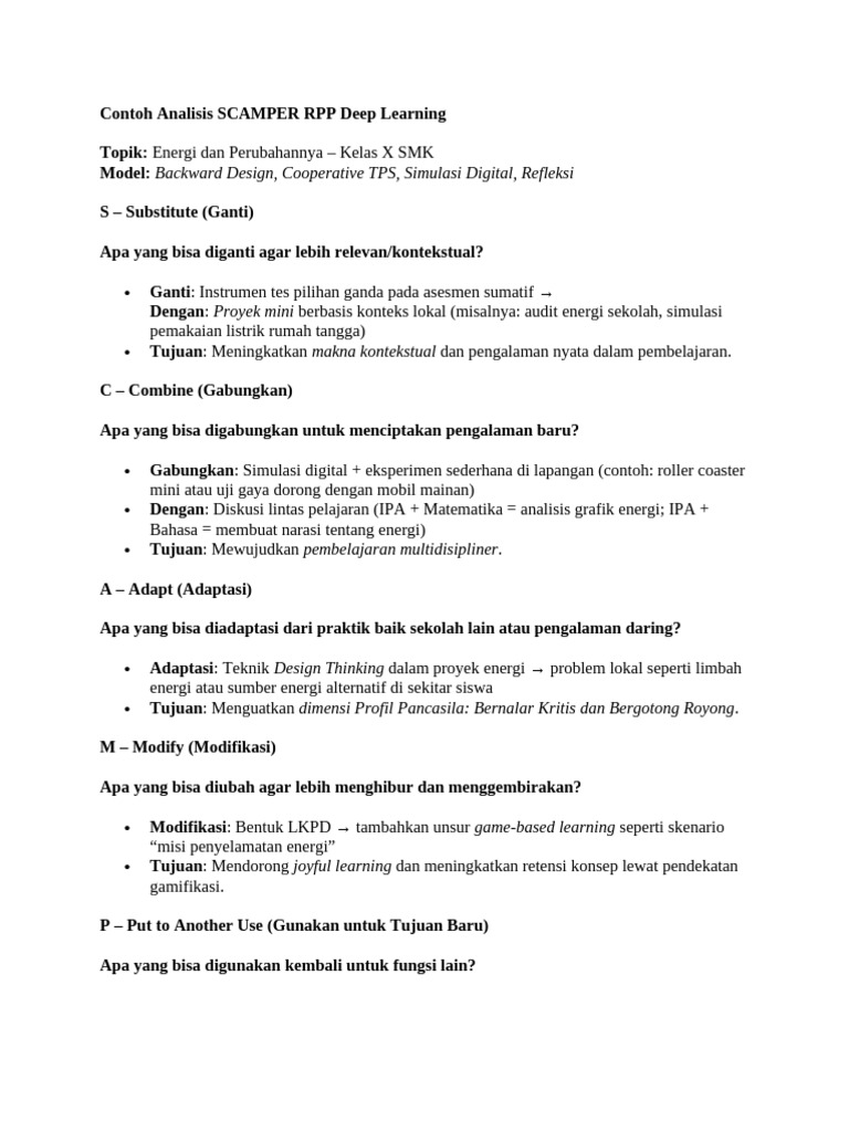 2.4.1 Contoh Analisis SCAMPER RPP Deep Learning | PDF