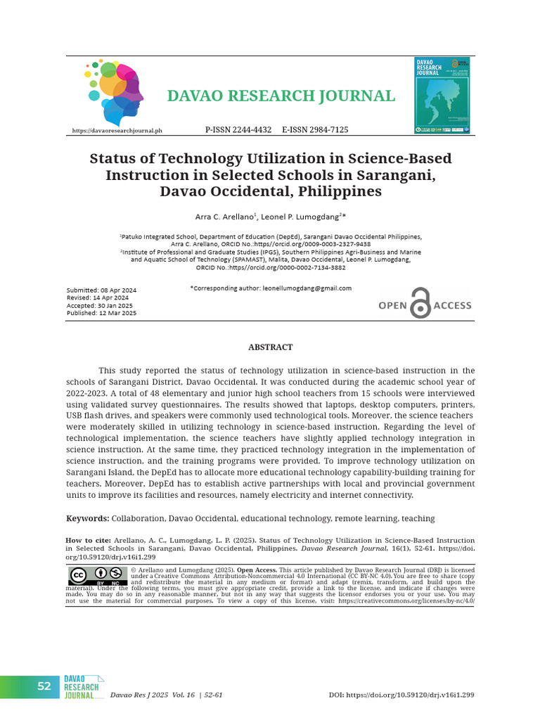 Technology Use in Sarangani Science Education | PDF | Educational ...